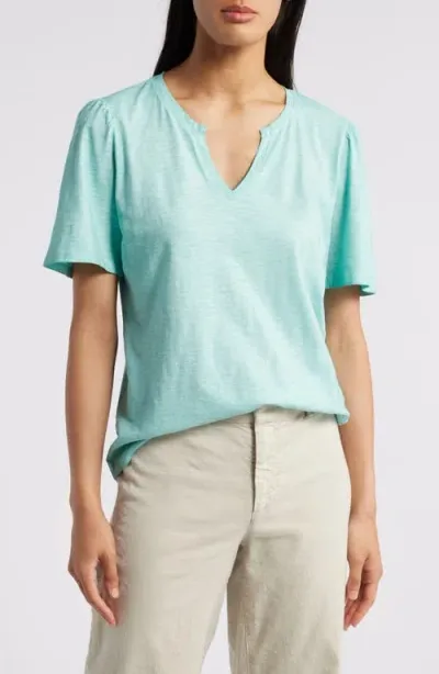 Nzt By Nic+zoe Split Neck Cotton T-shirt In Coast