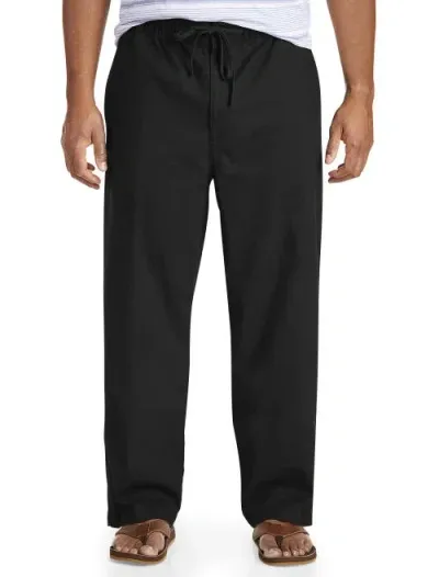 Oak Hill By Dxl Linen-blend Drawstring Pants In Black