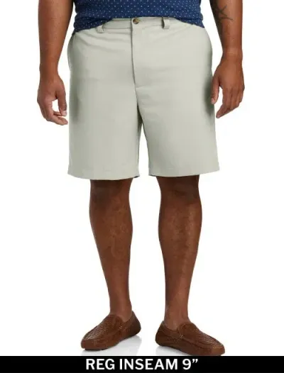 Oak Hill By Dxl Waist-relaxer Microfiber Shorts In Khaki