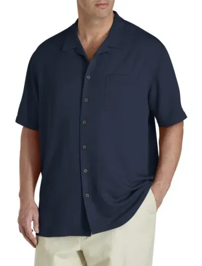 Oak Hill Solid Camp Shirt In Navy