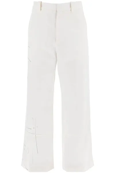 Oamc Wide-legged Scribble Pants In White