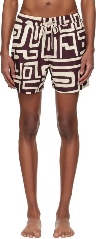 Oas Burgundy & Beige Kalahara Swim Shorts