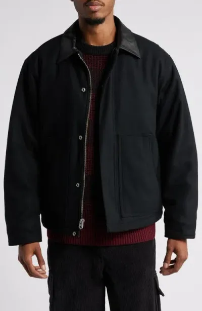 Obey Chisel Quilted Lining Melton Wool Blend Jacket In Black