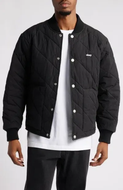 Obey Devon Quilted Bomber Jacket In Digital Black