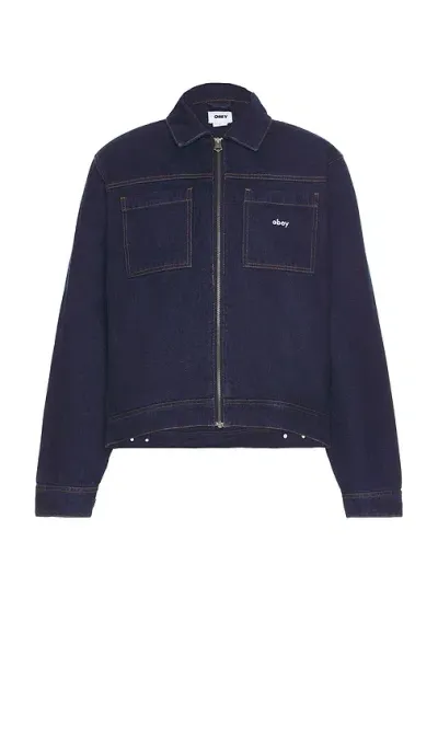 Obey Hardwork Zip Up Jacket In Rinse