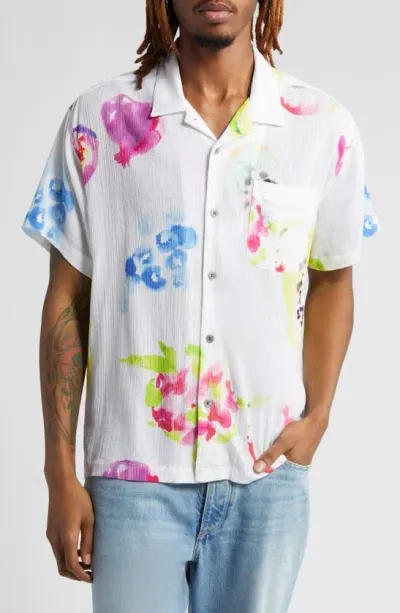 Obey Soft Fruits Seersucker Camp Shirt In White Multi