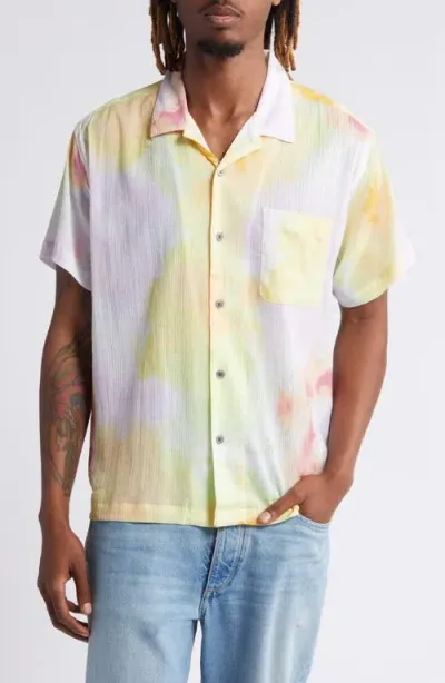 Obey Sometimes Tie Dye Camp Shirt In White Multi