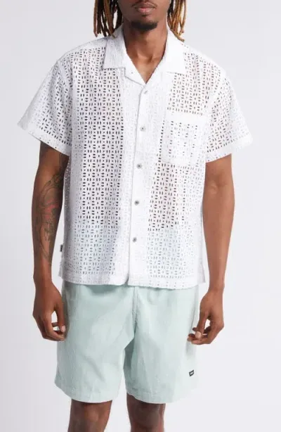 Obey Vida Openwork Eyelet Camp Shirt In White