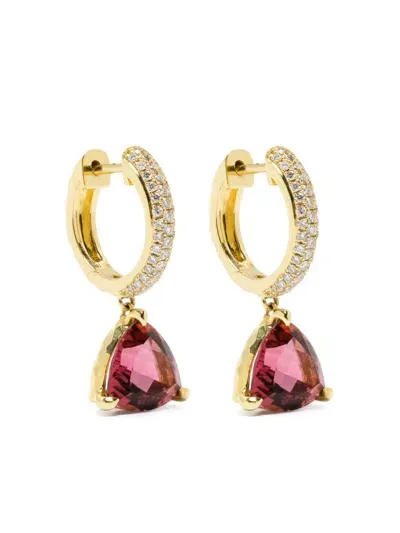 Octavia Elizabeth 18kt Yellow Gold Crescent Coast Tourmaline And Diamond Earrings In Pink