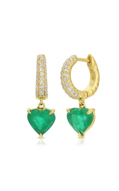 Octavia Elizabeth Charmed 18k Yellow Gold Emerald And Diamond Hoop Earrings