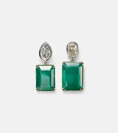 Octavia Elizabeth Tribute 18kt Gold Earrings With Emeralds And Diamonds In Green