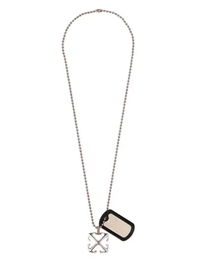 Off-white Arrow-charm Zip-tie Necklace In Silver