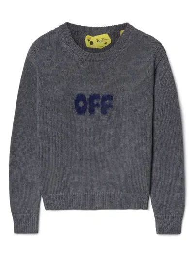 Off-white Kids' Arrow Chunky Brushed-logo Jumper In Grey