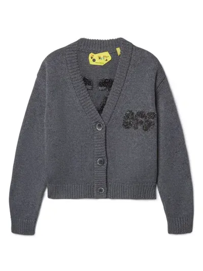 Off-white Kids' Arrow Chunky Textured-logo Cardigan In Grey