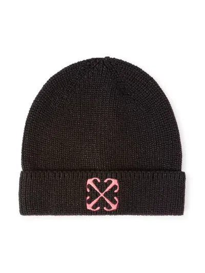 Off-white Kids' Arrow Wool-cotton Beanie In Black