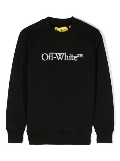 Off-white Kids' Big Bookish Cotton Sweatshirt In Black Whit