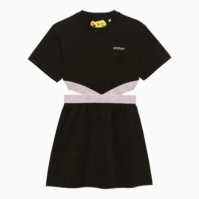 Off-white Kids' Black Cotton Dress With Bookish Logo