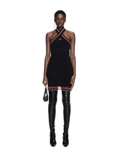 Off-white Black Cross Collar Mini Dress In 1029 Black-dark Red