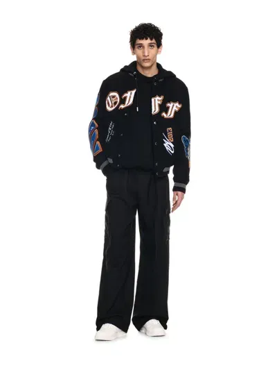 Off-white Black Gang Wool Varsity Bomber In 黑色