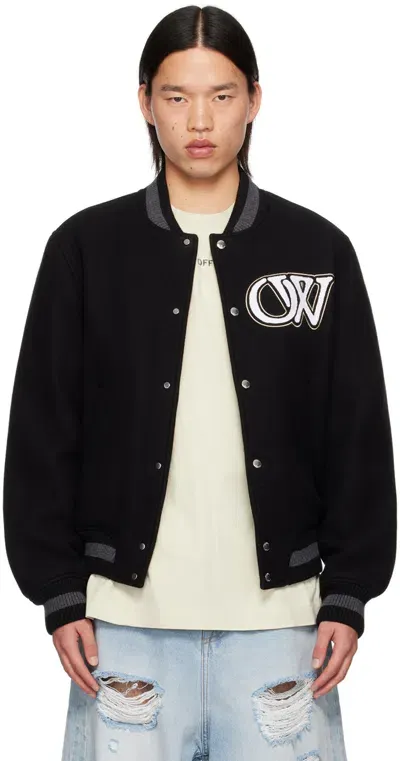 Off-white Black Insulated Bomber Jacket In Black White