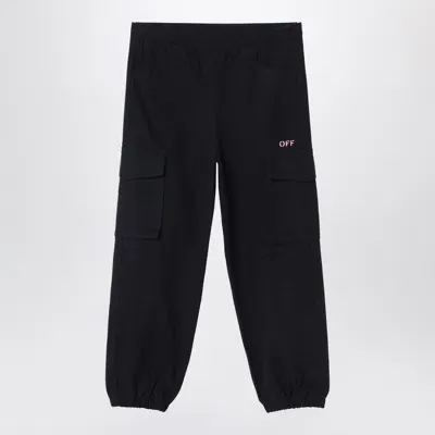 Off-white Kids' Black Jogging Cargo Trousers With Logo