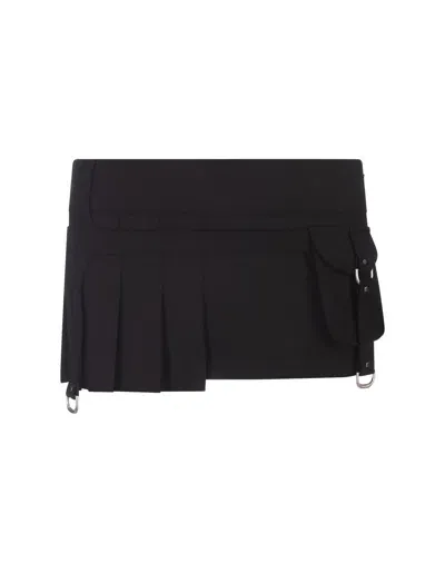 Off-white Black Pleated Mini Skirt With Buckles And Belts