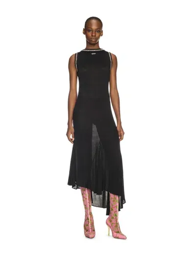 Off-white Black Ribbed Embellished Long Dress In 1001 Black - White