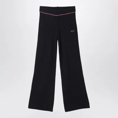 Off-white Kids' Black Ribbed Trousers With Logo