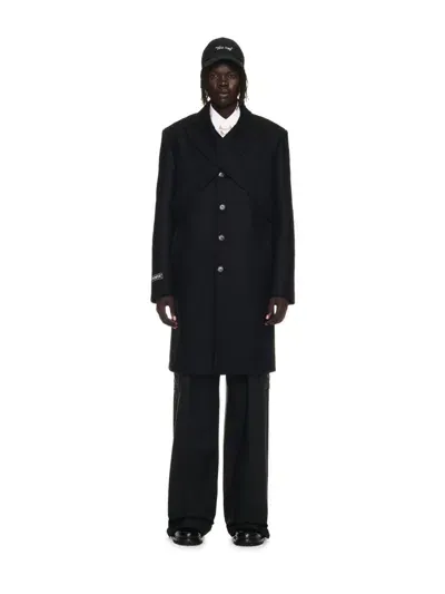 Off-white Black Sticker Collar Wool Slim Coat