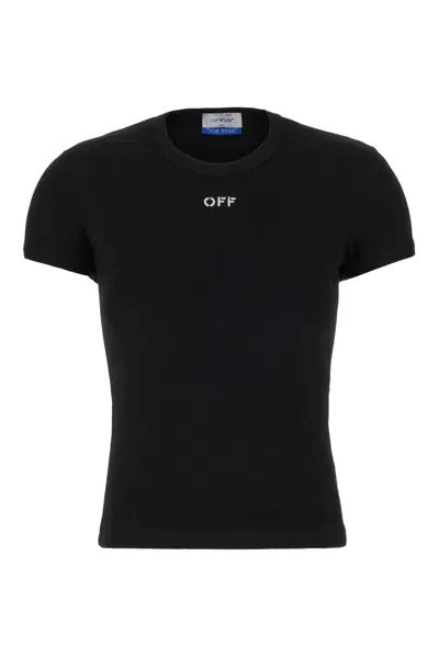 Off-white Black Stretch Cotton T-shirt In Black White