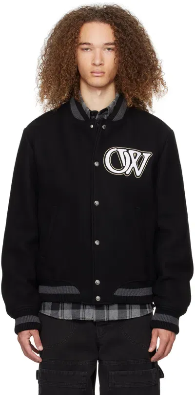 Off-white Black Varsity Bomber Jacket In Black White