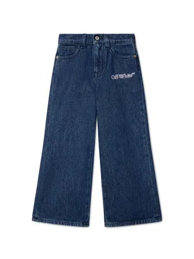 Off-white Kids' Blue Bookish Glitter Denim Pants