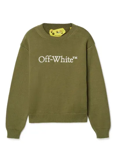 Off-white Kids' Bookish Cotton Jumper In Green