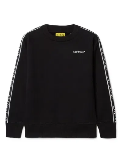 Off-white Kids' Bookish Logo Band Cotton Sweatshirt In Black