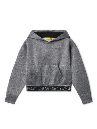 Off-white Kids' Grey Bookish Logo Band Cropped Hoodie