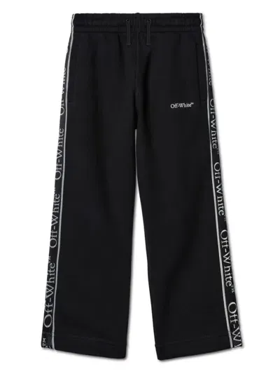 Off-white Kids' Bookish Logo Band Track Pants In Black