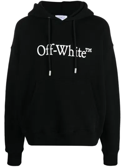 Off-white Bookish Logo Cotton Hoodie In Black