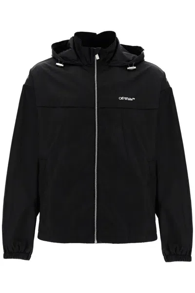 Off-white Off White Boxy Windbreaker Jacket With Hood In Black