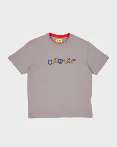 Off-white Kids' Boy's Bookish Logo-print T-shirt In Grey