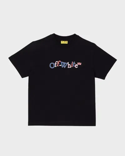 Off-white Kids' Boy's Bookish Multicolor Logo-print T-shirt In Black/pink