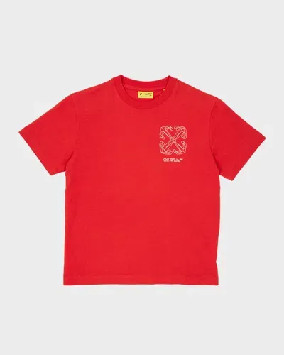 Off-white Kids' Boy's Logo-print Arrow Graphic T-shirt In Red/white