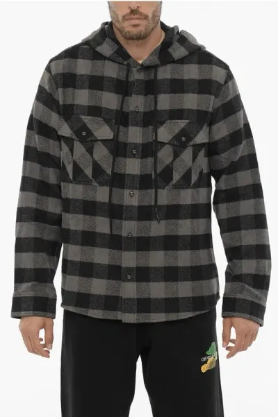 Off-white Buffalo Checked Overshirt With Hood In Multi