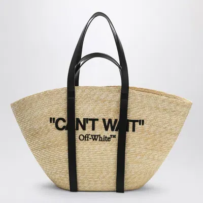 Off-white Off White™ Can't Wait Media Tote In Raffia In Beige