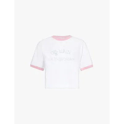 Off-white Brand Embroidery Boxy-fit Cotton-jersey T-shirt In White