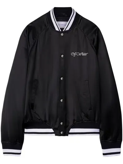 Off-white College Satin Bomber Jacket In Black