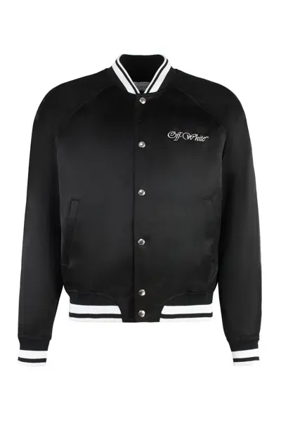 Off-white Black Viscose Bomber Jacket In Black/white