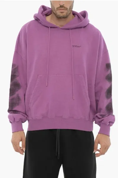 Off-white Cotton Hoodie With Print In Purple