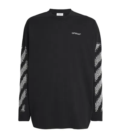 Off-white Cotton Pixelated Diagonal Stripe T-shirt In Black