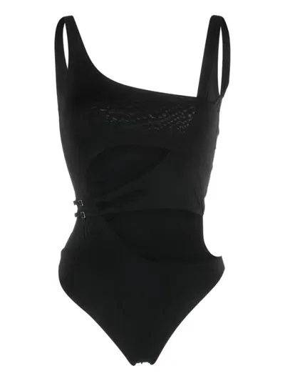 Off-white Cut-out High-cut Swimsuit In Black