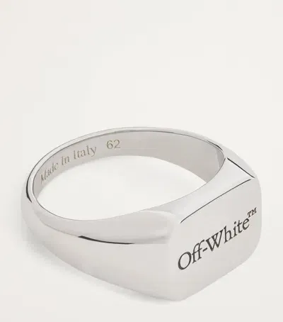 Off-white D2 Logo Signet Ring In Silver